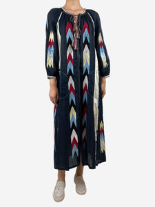 Vita Kin Vita Kin Blue embroidered tassel linen maxi dress - size UK 10