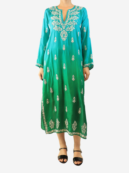Green silk embroidered dress - Size M product image
