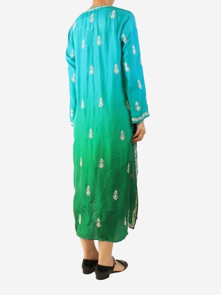 Green silk embroidered dress - Size M alternate image