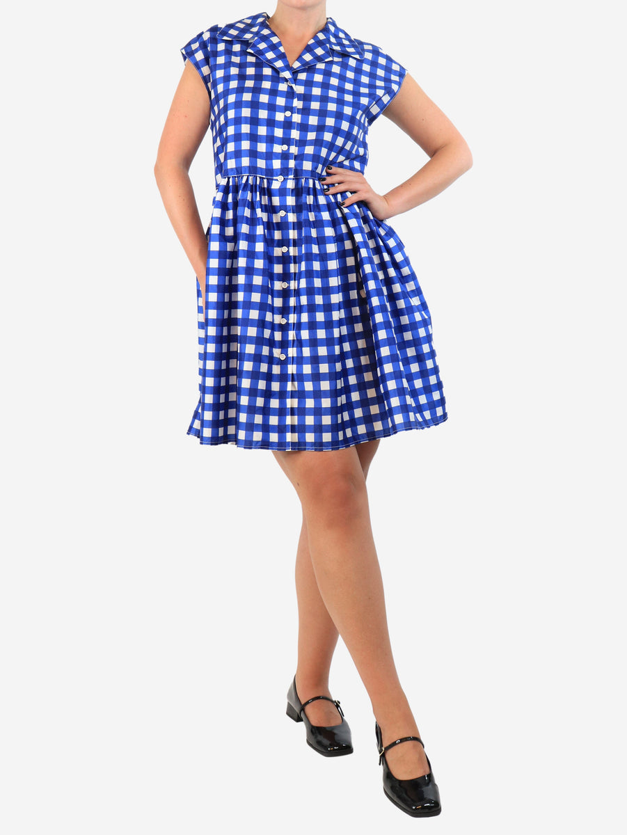 Miu Miu pre-owned blue and white sleeveless gingham mini dress