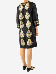 Black 3/4 sleeve abstract diamond print satin dress - size UK 14 Dresses Etro 