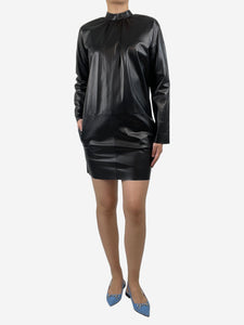 Celine Black leather mini dress - size UK 8