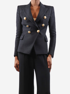 Balmain Black double-breasted padded-shoulders blazer - size UK 6