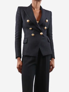 Balmain Black double-breasted padded-shoulders blazer - size UK 6