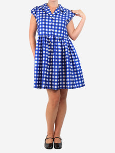 Miu Miu Blue and white sleeveless gingham mini dress - size UK 8