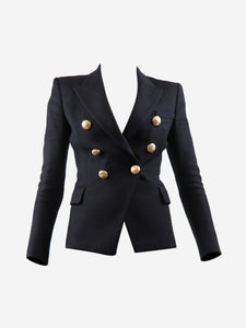 Balmain Black double-breasted padded-shoulders blazer - size UK 6