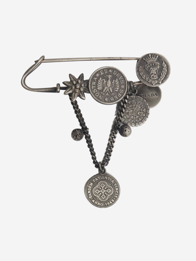Silver safety pin charm brooch Jewellery Prada 