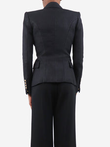 Balmain Black double-breasted padded-shoulders blazer - size UK 6