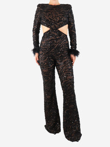 Nadine Merabi Black sequin embellished jumpsuit - size