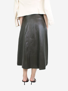 Dodo Bar Or Green leather pleated midi skirt - size UK 8
