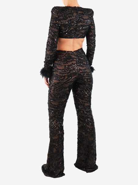 Black sequin embellished jumpsuit - size alternate image