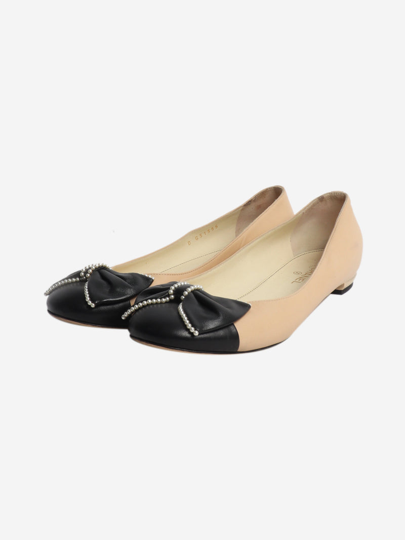 Blush satin tie-up ballet flats - size EU 37.5 Flat Shoes Chanel 