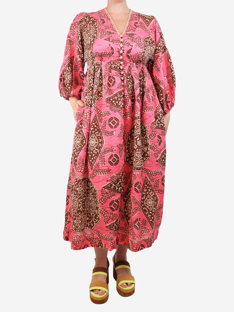 brown printed maxi dress