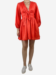 Zimmermann Coral linen tie-front mini dress - size UK 10