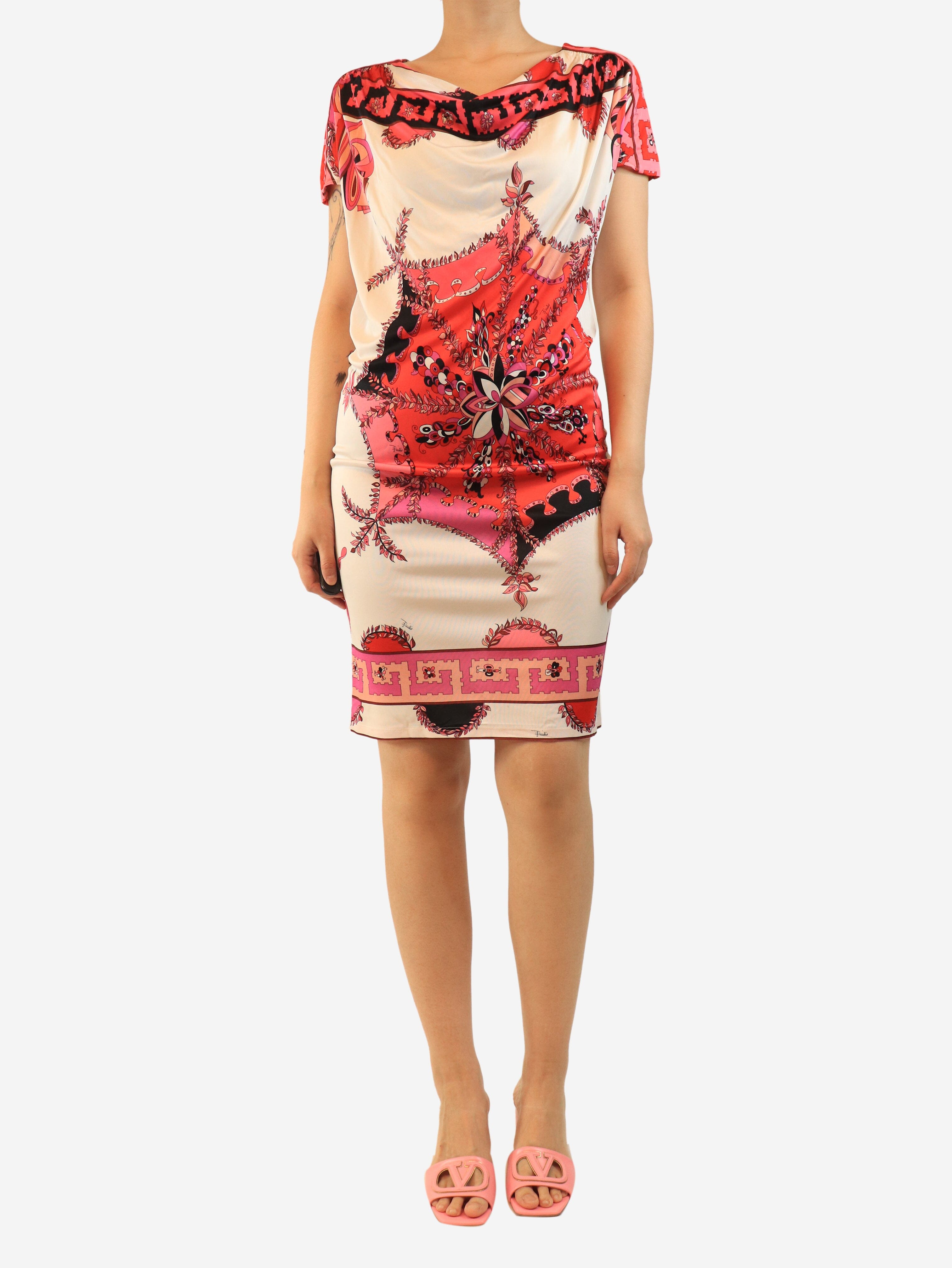Pink printed dress with belt - size UK 10 Dresses Emilio Pucci 