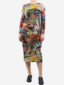 Pleats Please Multi Aurore Jungle floral-printed pleated midi dress - size UK 10