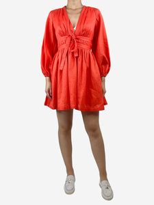 Zimmermann Coral linen tie-front mini dress - size UK 10