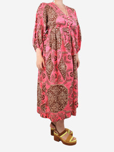 Zimmermann Pink and brown printed maxi dress - size UK 12