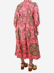 Zimmermann Pink and brown printed maxi dress - size UK 12