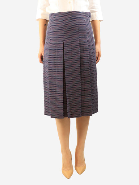 Navy silk pleated midi skirt - size UK 12 product image