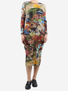 Pleats Please Multi Aurore Jungle floral-printed pleated midi dress - size UK 10