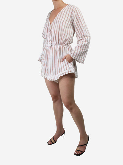 White Deep V-Neck Striped Playsuit - size UK 10 Jumpsuits Faithfull The Brand 