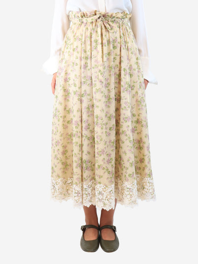 Pale yellow floral lace-trimmed maxi skirt - size UK 8 Skirts Christian Dior 