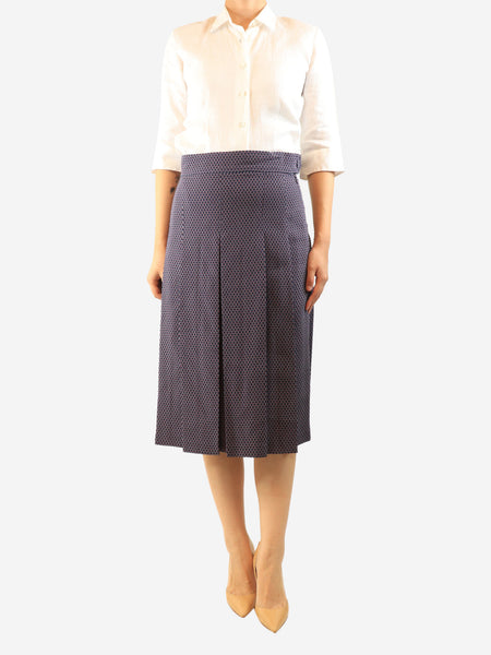 Navy silk pleated midi skirt - size UK 12 alternate image
