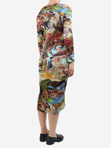 Pleats Please Multi Aurore Jungle floral-printed pleated midi dress - size UK 10