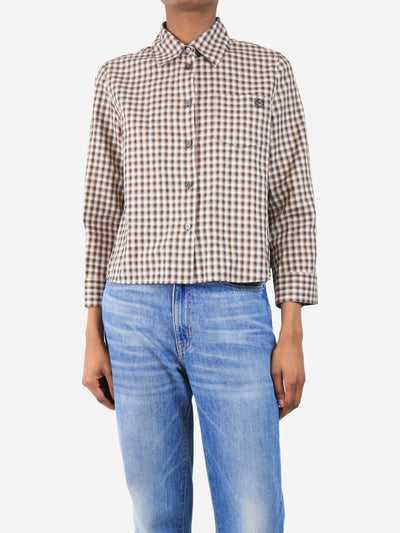 Brown embroidered plaid tie-waist blouse - size UK 6 Tops Loewe 