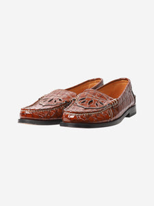 Ganni Brown croc-effect patent loafers - size EU 37