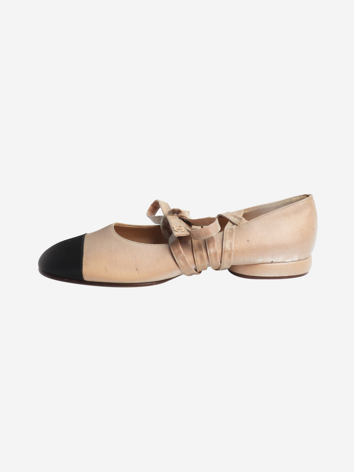 Blush satin tie-up ballet flats - size EU 37.5 Flat Shoes Chanel 