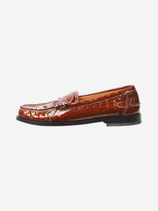 Ganni Brown croc-effect patent loafers - size EU 37