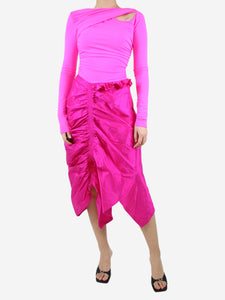 Preen by Thornton Bregazzi Hot pink asymmetric silk dress - size M