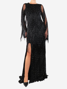 Rachel Gilbert Black beaded maxi gown - size UK 10