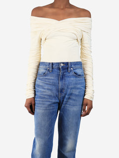 Cream long-sleeved ruched bodysuit - size XS Tops Khaite 