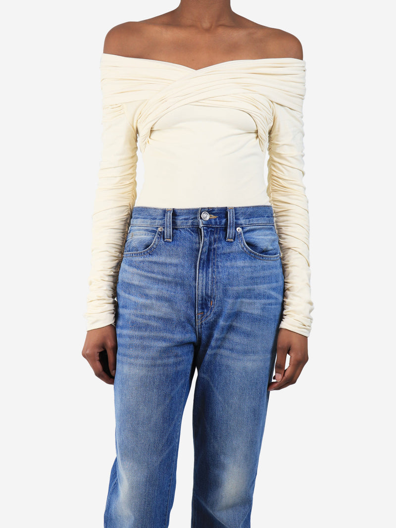 Cream long-sleeved ruched bodysuit - size XS Tops Khaite 
