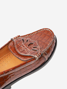 Ganni Brown croc-effect patent loafers - size EU 37