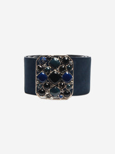 Chanel Dark blue suede bejewelled-buckle belt