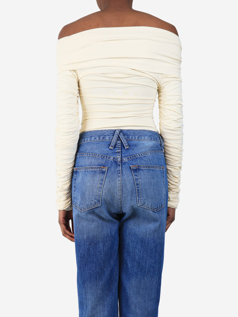 Cream long-sleeved ruched bodysuit - size XS Tops Khaite 