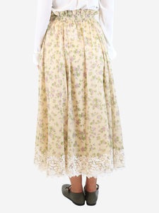 Christian Dior Pale yellow floral lace-trimmed maxi skirt - size UK 8