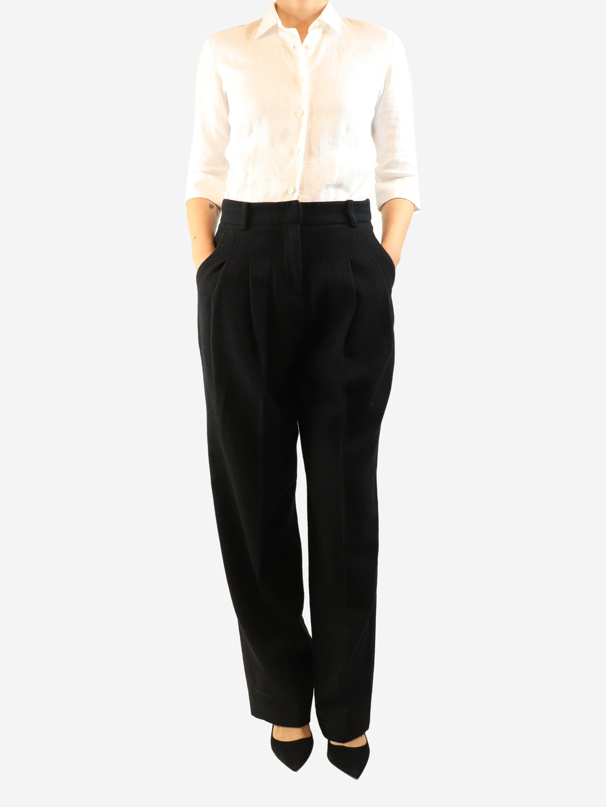 Black wool-blend trousers - size M