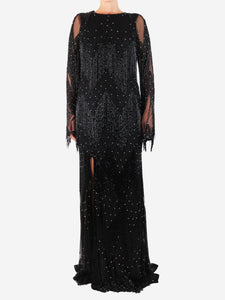 Rachel Gilbert Black beaded maxi gown - size UK 10
