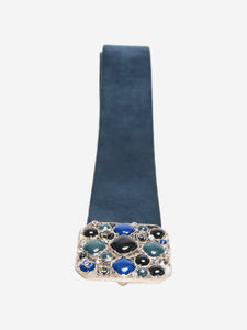 Chanel Dark blue suede bejewelled-buckle belt