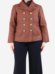 Chanel Red double-breasted wool-blend jacket - size UK 12
