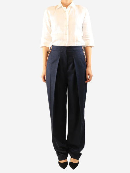 Navy wool pleated trousers - size UK 10 alternate image