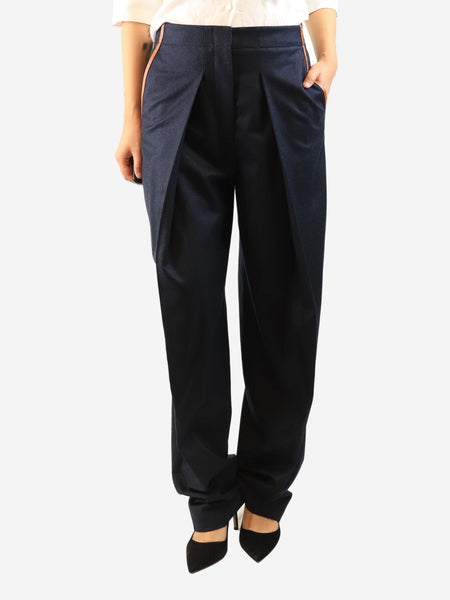 Navy wool pleated trousers - size UK 10 product image