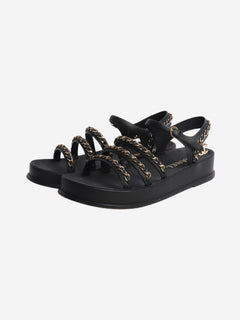 Black chain-strap leather sandals - size EU 39 Flat Sandals Chanel 
