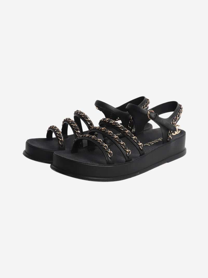 Black chain-strap leather sandals - size EU 39 Flat Sandals Chanel 