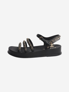 Black chain-strap leather sandals - size EU 39 Flat Sandals Chanel 